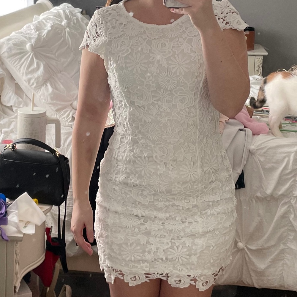 White open back floral dress